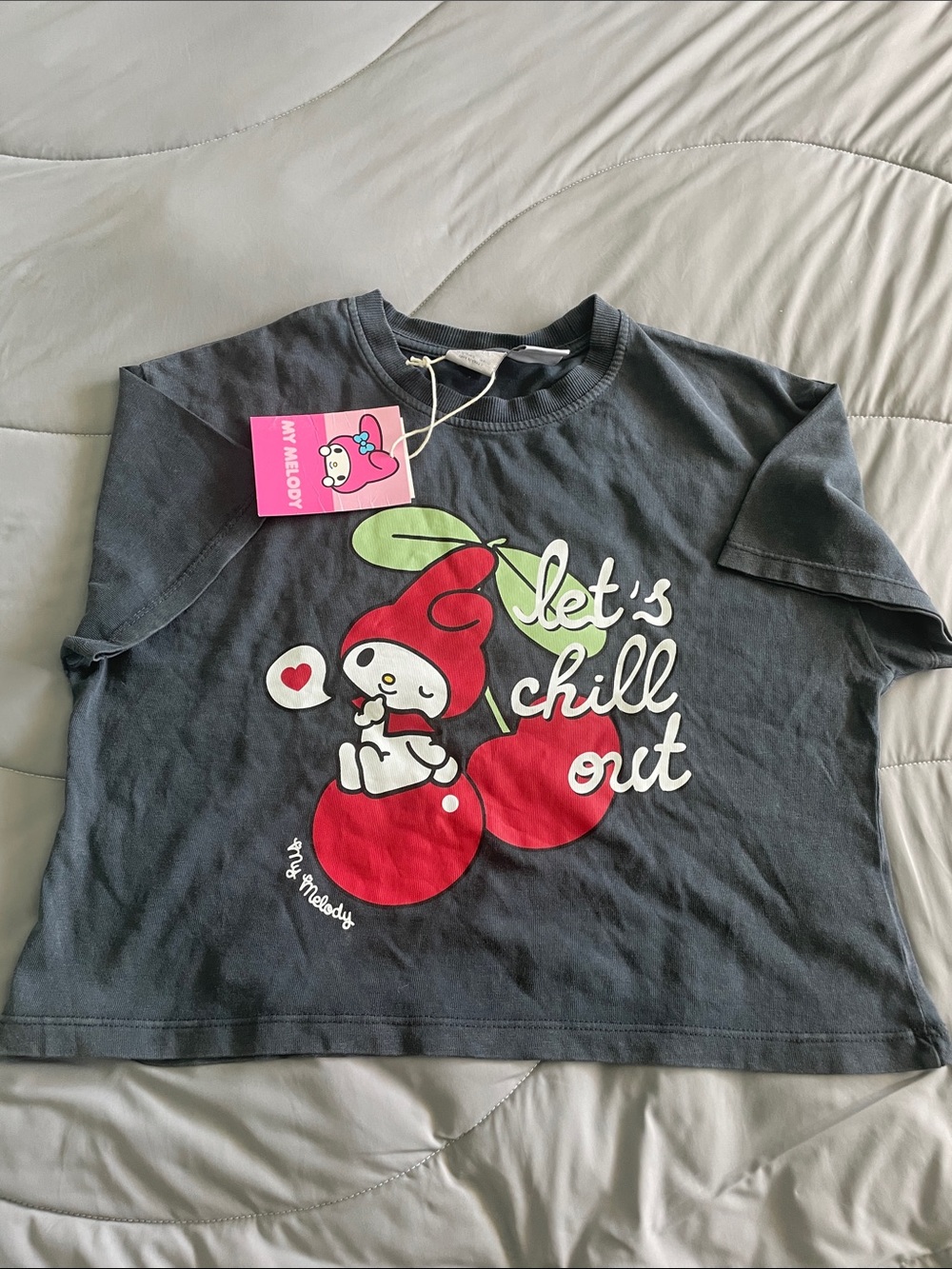 Zara Charcoal My Melody Graphic Tee with Red Cherries